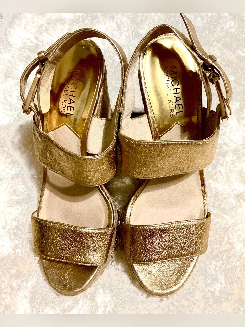 Michael Kors Metallic Gold Espadrille Wedge Sandals